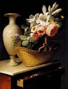 Antoine Berjon Still-Life with a Basket of Flowers Sweden oil painting artist